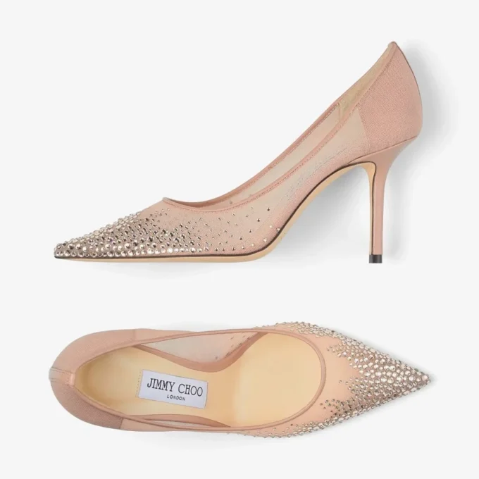 Love 85 Décolleté rosa balletto in rete con punta a punta e cristalli DéGradé Love 85 Décolleté rosa balletto in rete con punta a punta e cristalli DéGradé