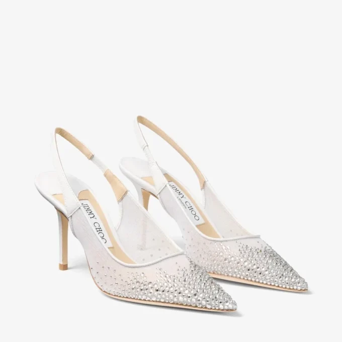 Love Sling Back 85 Sandali slingback in rete bianca con cristalli DéGradé Galaxy Love Sling Back 85 Sandali slingback in rete bianca con cristalli DéGradé Galaxy