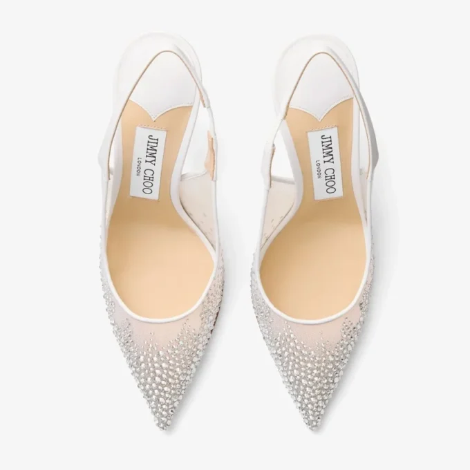Love Sling Back 85 Sandali slingback in rete bianca con cristalli DéGradé Galaxy Love Sling Back 85 Sandali slingback in rete bianca con cristalli DéGradé Galaxy