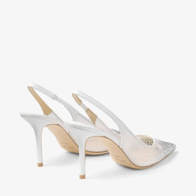Love Sling Back 85 Sandali slingback in rete bianca con cristalli DéGradé Galaxy Love Sling Back 85 Sandali slingback in rete bianca con cristalli DéGradé Galaxy