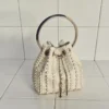 Micro Bon Bon Mini Borsa in Raso Avorio con Perle su Tutta la Superficie Micro Bon Bon Mini Borsa in Raso Avorio con Perle su Tutta la Superficie
