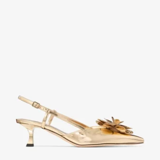 Mimmi Sling Back 50 Sandali con cinturino posteriore in pelle Liquid Metal dorata con corsage traforato jimmy choo Mimmi Sling Back 50 Sandali con cinturino posteriore in pelle Liquid Metal dorata con corsage traforato jimmy choo