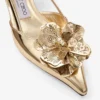 Mimmi Sling Back 50 Sandali con cinturino posteriore in pelle Liquid Metal dorata con corsage traforato jimmy choo Mimmi Sling Back 50 Sandali con cinturino posteriore in pelle Liquid Metal dorata con corsage traforato jimmy choo