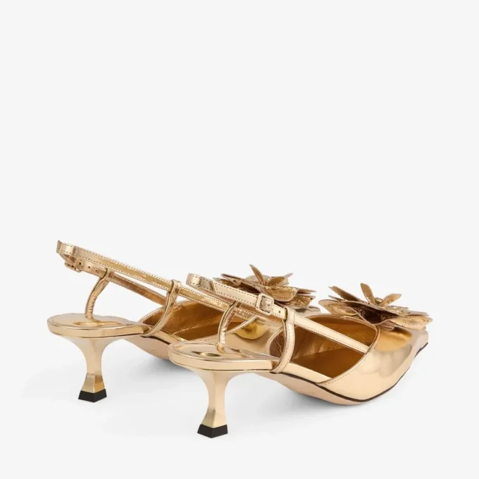 Mimmi Sling Back 50 Sandali con cinturino posteriore in pelle Liquid Metal dorata con corsage traforato jimmy choo Mimmi Sling Back 50 Sandali con cinturino posteriore in pelle Liquid Metal dorata con corsage traforato jimmy choo
