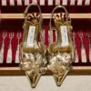 Mimmi Sling Back 50 Sandali con cinturino posteriore in pelle Liquid Metal dorata con corsage traforato jimmy choo Mimmi Sling Back 50 Sandali con cinturino posteriore in pelle Liquid Metal dorata con corsage traforato jimmy choo