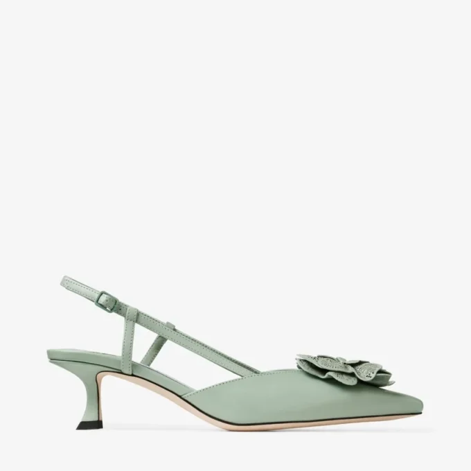 Mimmi Sling Back 50 Verde: sandali con cinturino posteriore in nappa lucida con decorazione in pizzo di nappa traforata jimmy choo Mimmi Sling Back 50 Verde: sandali con cinturino posteriore in nappa lucida con decorazione in pizzo di nappa traforata jimmy choo