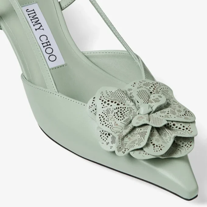 Mimmi Sling Back 50 Verde: sandali con cinturino posteriore in nappa lucida con decorazione in pizzo di nappa traforata jimmy choo Mimmi Sling Back 50 Verde: sandali con cinturino posteriore in nappa lucida con decorazione in pizzo di nappa traforata jimmy choo