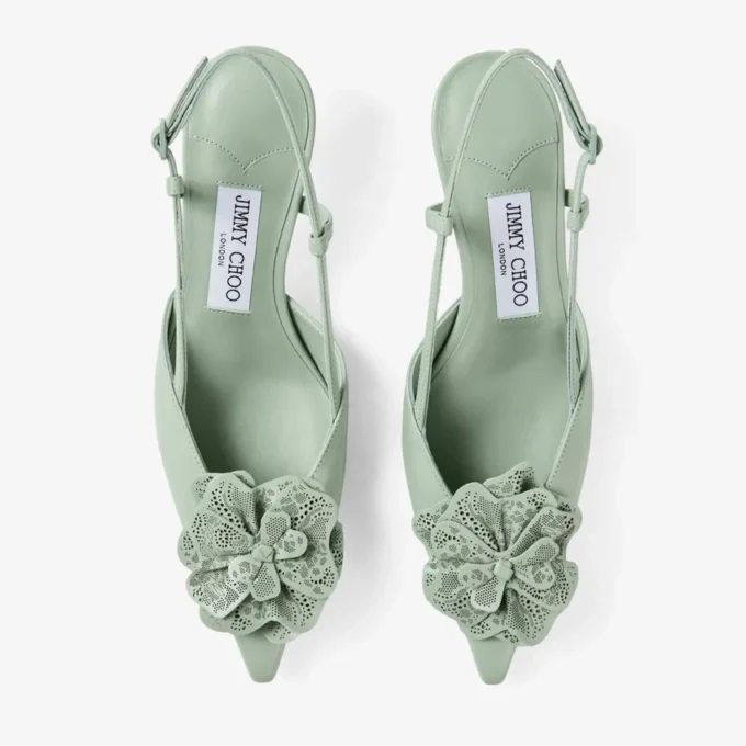 Mimmi Sling Back 50 Verde: sandali con cinturino posteriore in nappa lucida con decorazione in pizzo di nappa traforata jimmy choo Mimmi Sling Back 50 Verde: sandali con cinturino posteriore in nappa lucida con decorazione in pizzo di nappa traforata jimmy choo