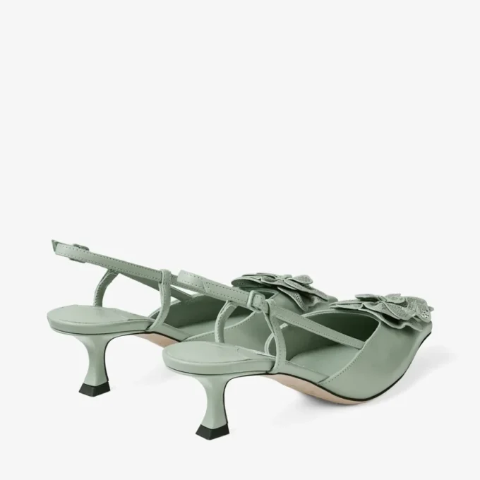 Mimmi Sling Back 50 Verde: sandali con cinturino posteriore in nappa lucida con decorazione in pizzo di nappa traforata jimmy choo Mimmi Sling Back 50 Verde: sandali con cinturino posteriore in nappa lucida con decorazione in pizzo di nappa traforata jimmy choo