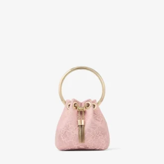Mini borsa a secchiello in raso rosa Bon Bon e pizzo Jimmy Choo Mini borsa a secchiello in raso rosa Bon Bon e pizzo Jimmy Choo