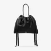 Mini borsa a tracolla in raso nero con manici superiori e coulisse Mini borsa a tracolla in raso nero con manici superiori e coulisse