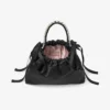 Mini borsa a tracolla in raso nero con manici superiori e coulisse Mini borsa a tracolla in raso nero con manici superiori e coulisse