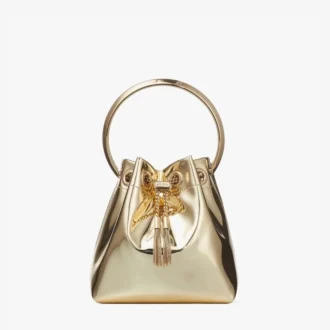 Mini borsa Bon Bon in tessuto a specchio dorato con manico in metallo