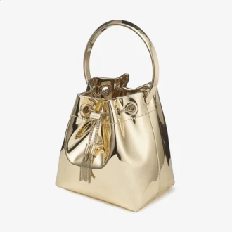 Mini borsa Bon Bon in tessuto a specchio dorato con manico in metallo