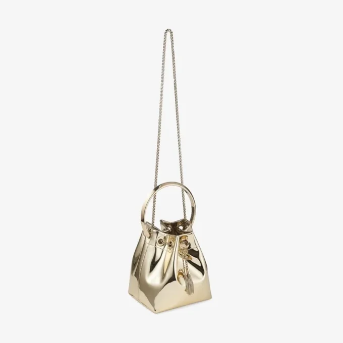 Mini borsa Bon Bon in tessuto a specchio dorato con manico in metallo Mini borsa Bon Bon in tessuto a specchio dorato con manico in metallo