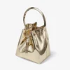 Mini borsa Bon Bon in tessuto a specchio dorato con manico in metallo Mini borsa Bon Bon in tessuto a specchio dorato con manico in metallo