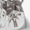 Mini borsa Bon Bon in tessuto argentato a specchio con manico in metallo Mini borsa Bon Bon in tessuto argentato a specchio con manico in metallo