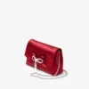 Mini borsa con fiocco morbido in raso rosso rubino con fiocco in cristallo Mini borsa con fiocco morbido in raso rosso rubino con fiocco in cristallo