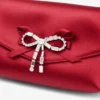 Mini borsa con fiocco morbido in raso rosso rubino con fiocco in cristallo Mini borsa con fiocco morbido in raso rosso rubino con fiocco in cristallo
