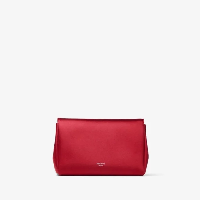 Mini borsa con fiocco morbido in raso rosso rubino con fiocco in cristallo Mini borsa con fiocco morbido in raso rosso rubino con fiocco in cristallo