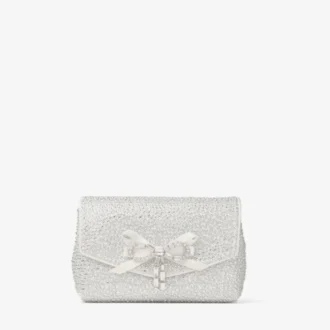 Mini borsa con fiocco morbido Mini borsa in raso avorio con fiocco in cristallo Mini borsa con fiocco morbido Mini borsa in raso avorio con fiocco in cristallo
