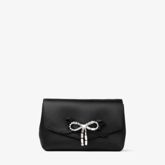 Mini borsa con fiocco morbido Mini borsa in raso nero con fiocco in cristallo Mini borsa con fiocco morbido Mini borsa in raso nero con fiocco in cristallo