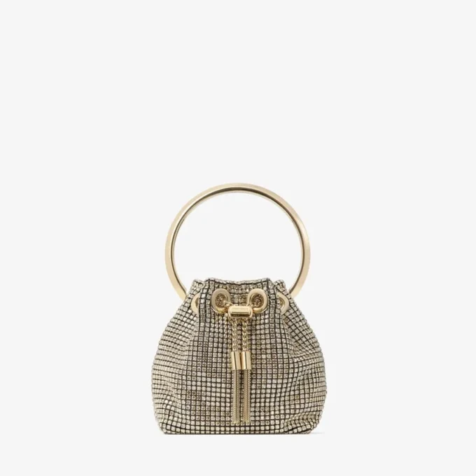 Mini borsa Micro Bon Bon in rete di cristalli color champagne Mini borsa Micro Bon Bon in rete di cristalli color champagne