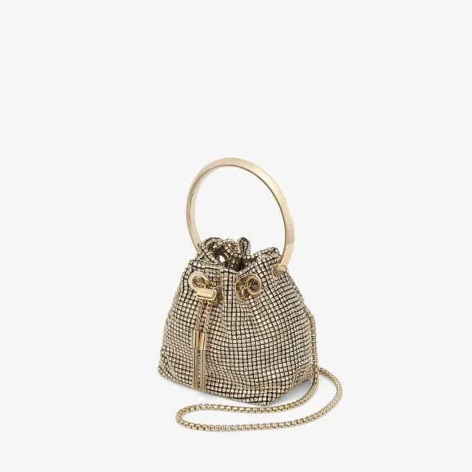 Mini borsa Micro Bon Bon in rete di cristalli color champagne Mini borsa Micro Bon Bon in rete di cristalli color champagne