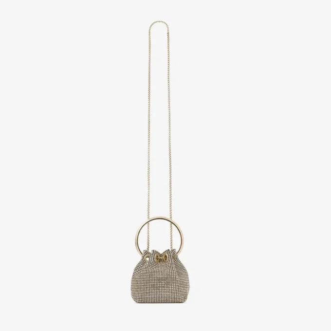 Mini borsa Micro Bon Bon in rete di cristalli color champagne Mini borsa Micro Bon Bon in rete di cristalli color champagne