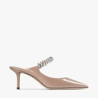 Mule Bing 65 in pelle verniciata rosa balletto con cinturino di cristalli