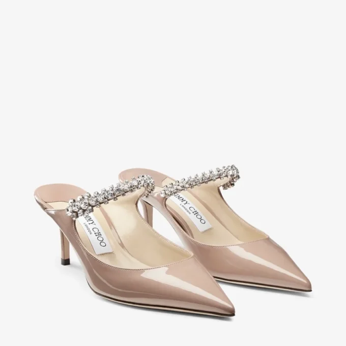 Mule Bing 65 in pelle verniciata rosa balletto con cinturino di cristalli Mule Bing 65 in pelle verniciata rosa balletto con cinturino di cristalli