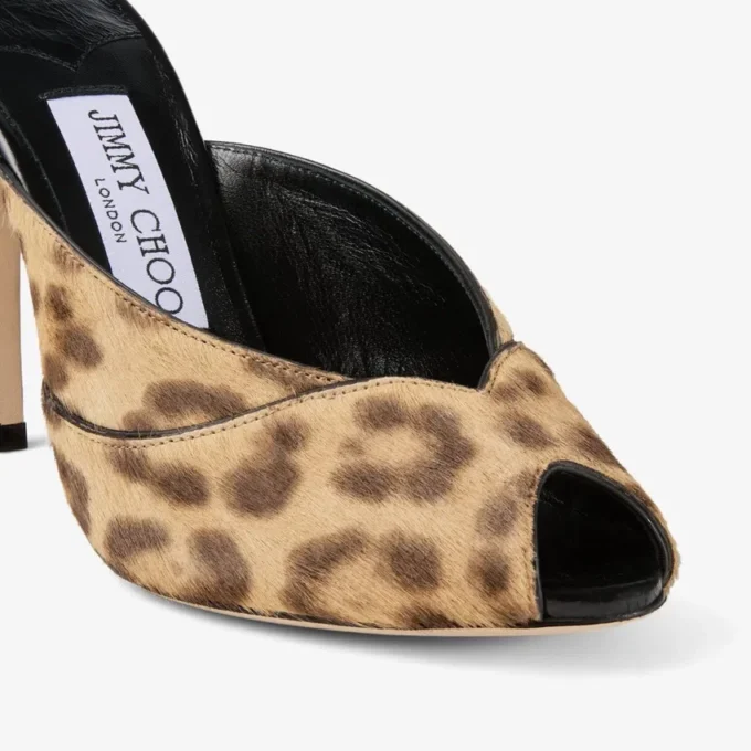 Mule Brigitte 100 in cavallino con stampa leopardata naturale Mule Brigitte 100 in cavallino con stampa leopardata naturale