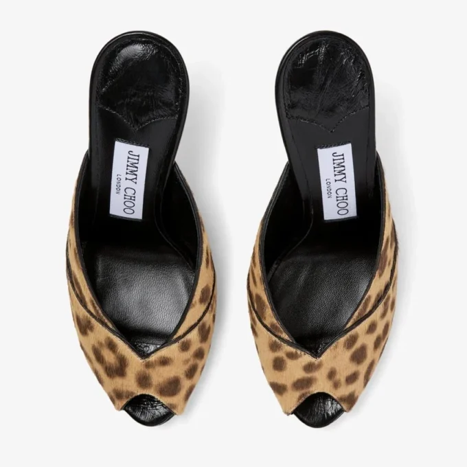 Mule Brigitte 100 in cavallino con stampa leopardata naturale Mule Brigitte 100 in cavallino con stampa leopardata naturale