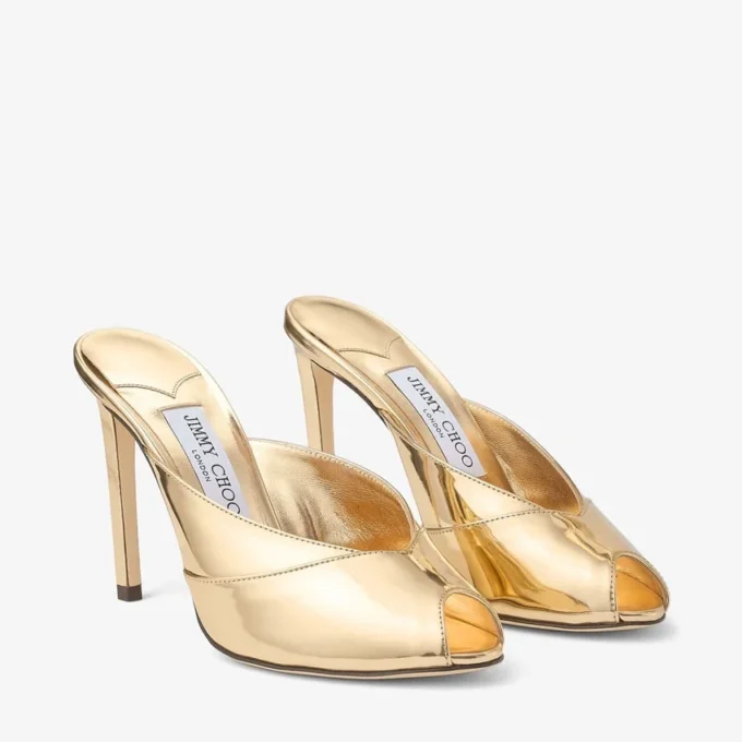 Mule Brigitte 100 in pelle metallizzata liquida dorata Mule Brigitte 100 in pelle metallizzata liquida dorata