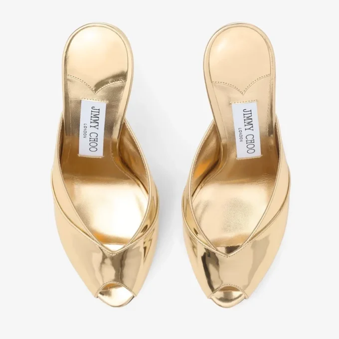 Mule Brigitte 100 in pelle metallizzata liquida dorata Mule Brigitte 100 in pelle metallizzata liquida dorata