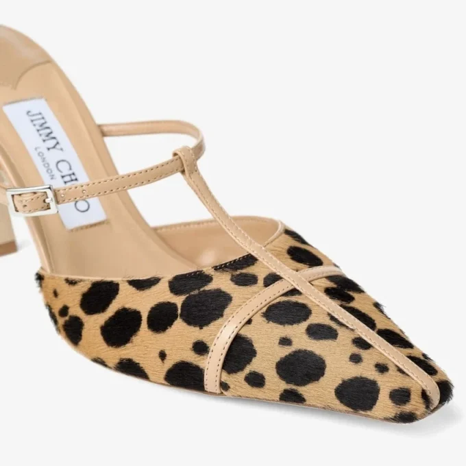 Mule Gloria 85 in pelle di cavallino con stampa leopardata naturale Mule Gloria 85 in pelle di cavallino con stampa leopardata naturale