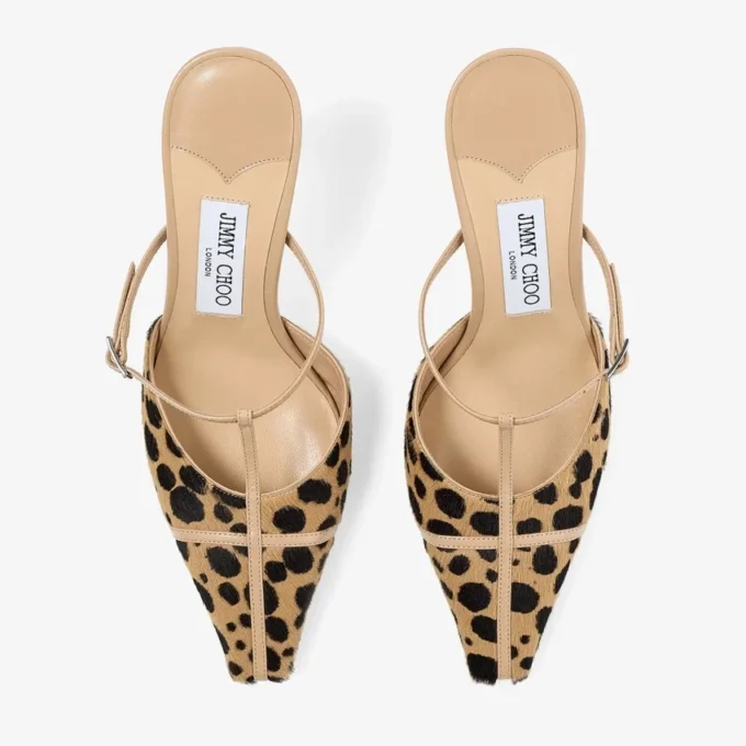 Mule Gloria 85 in pelle di cavallino con stampa leopardata naturale Mule Gloria 85 in pelle di cavallino con stampa leopardata naturale