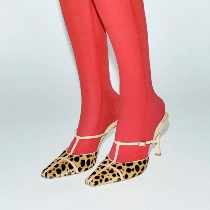 Mule Gloria 85 in pelle di cavallino con stampa leopardata naturale Mule Gloria 85 in pelle di cavallino con stampa leopardata naturale