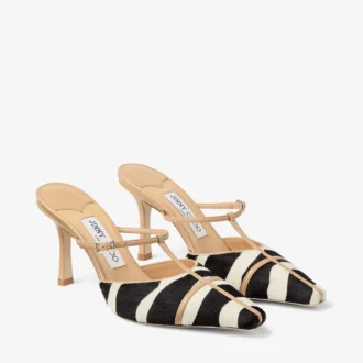 Mule Gloria 85 in pelle di cavallino con stampa zebrata naturale
