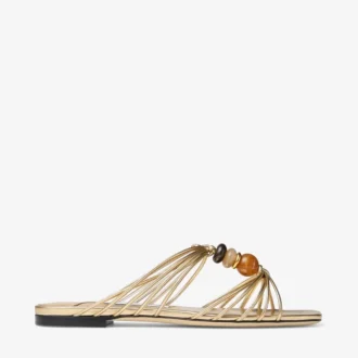 Mule Lova in pelle nappa metallizzata oro mix con perline