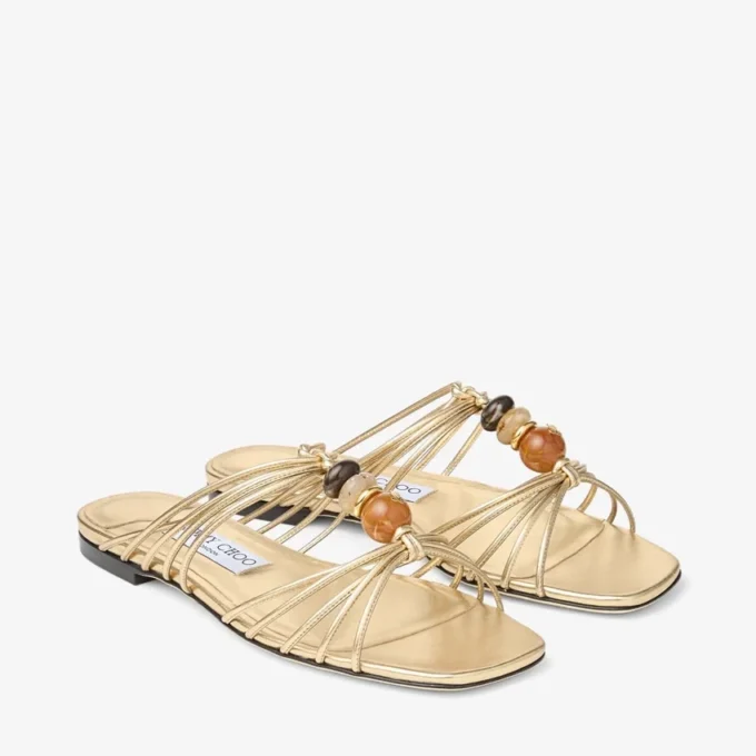 Mule Lova in pelle nappa metallizzata oro mix con perline Mule Lova in pelle nappa metallizzata oro mix con perline
