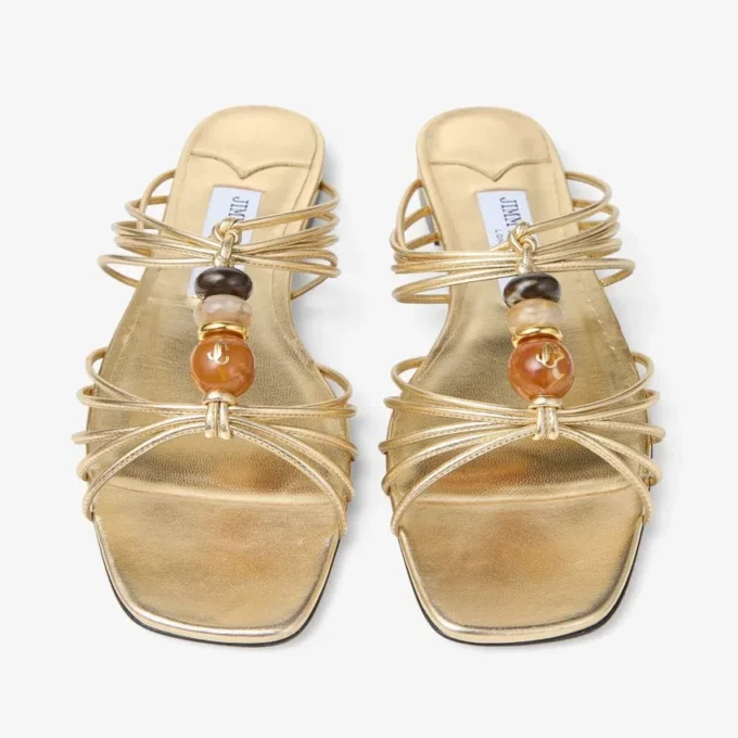Mule Lova in pelle nappa metallizzata oro mix con perline Mule Lova in pelle nappa metallizzata oro mix con perline