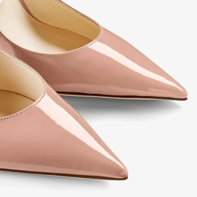 Mules Bing 100 in vernice rosa balletto con cinturino di cristalli