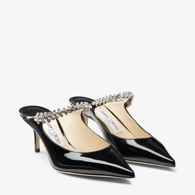 Mules Bing 65 in vernice nera con cinturino in cristallo Mules Bing 65 in vernice nera con cinturino in cristallo