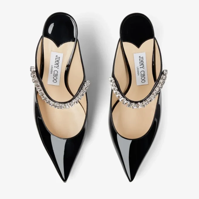Mules Bing 65 in vernice nera con cinturino in cristallo Mules Bing 65 in vernice nera con cinturino in cristallo