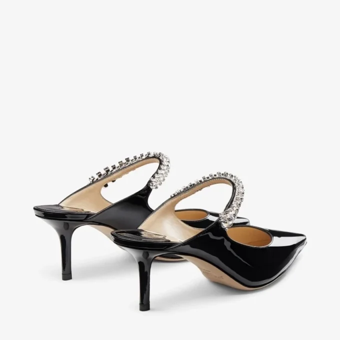 Mules Bing 65 in vernice nera con cinturino in cristallo Mules Bing 65 in vernice nera con cinturino in cristallo