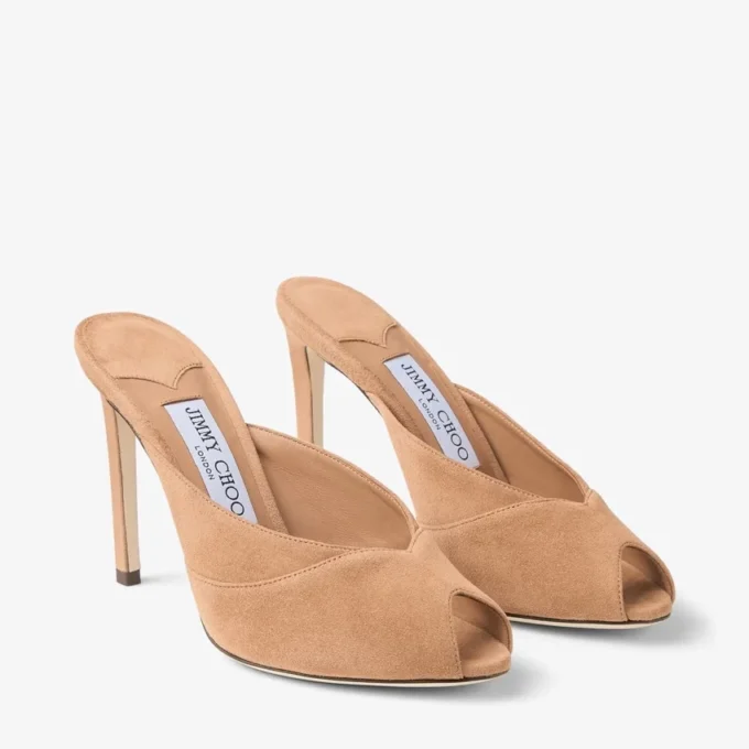 Mules Brigitte 100 in pelle scamosciata color caramello Mules Brigitte 100 in pelle scamosciata color caramello