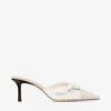 Mules Livi 65 in tela screziata color mandorla e latte e morbida pelle a guanto con fiocco in pelle nappa Mules Livi 65 in tela screziata color mandorla e latte e morbida pelle a guanto con fiocco in pelle nappa