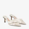 Mules Livi 65 in tela screziata color mandorla e latte e morbida pelle a guanto con fiocco in pelle nappa Mules Livi 65 in tela screziata color mandorla e latte e morbida pelle a guanto con fiocco in pelle nappa