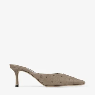 Mules Vivi 65 in pelle di struzzo color taupe
